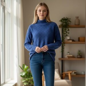 Cyrus Women's Navy Diamond Knit Turtleneck Sweater